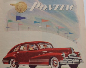 1950s Red PONTIAC Silver Streak Vintage Advertisement Body by Fisher Ad on Back for Jergens Lotion  National Home Monthly Magazine