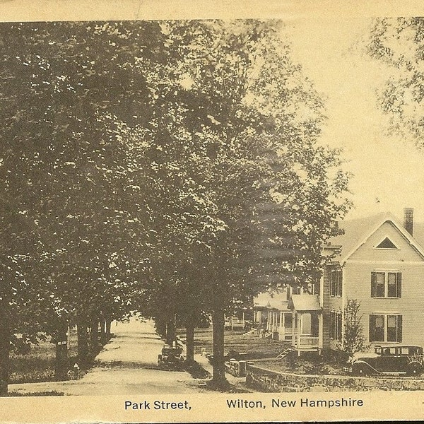 WILTON New Hampshire Park Street Vintage Postcard 1932 Homes and Vintage Automobiles