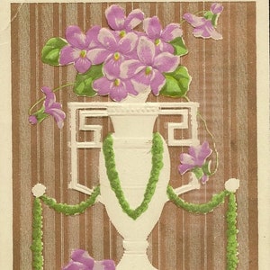 Vase élégant de fleurs violettes carte postale ancienne de la Saint-Valentin inutilisée de celui qui vous aime