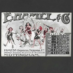 Carte postale publicitaire ancienne inutilisée E Hamel and Co - Humour visuel Humour d'homme des cavernes Humour préhistorique Contient un calendrier de mai 1907