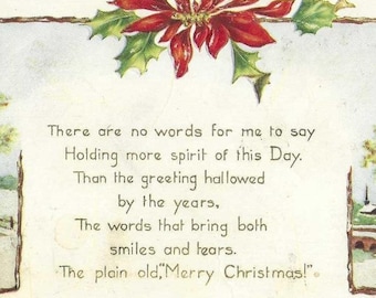 Winter Countryside Poinsettia Accent Antique Christmas Postcard - Thoughtful Holiday Verse 1916 Whitney Postcard