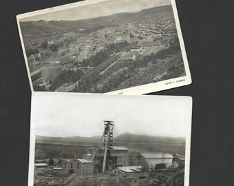 SALLENT Spain Pair of Vintage Real Photo Postcards 1950s Overview of Town and Potash Mine