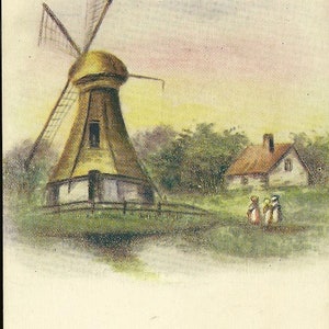 Moulin à vent de campagne ancienne carte postale d'anniversaire des années 1910 inutilisée Owen Card Publishing
