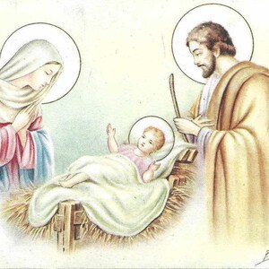 Buon Natale Holy Family - Vintage Christmas Postcard - Artist Signed P Ventura 1948 - Italian Christmas