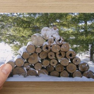 Snow Covered Winter Wood Pile Art Photograph on Blank Note Card - Winter Photography - All Occasion Note Card