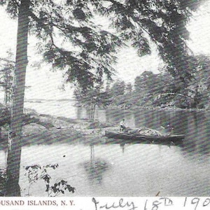 Eel Bay dans les Mille-Îles New York UDB Carte postale ancienne 1906 - Homme avec canoë