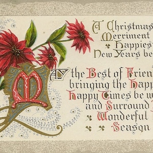 Noël Carte postale de Noël ancienne vers du Nouvel An 1914, accent poinsettia