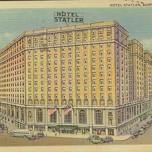 Hôtel Statler à Boston, Massachusetts - Carte postale en lin vintage 1940