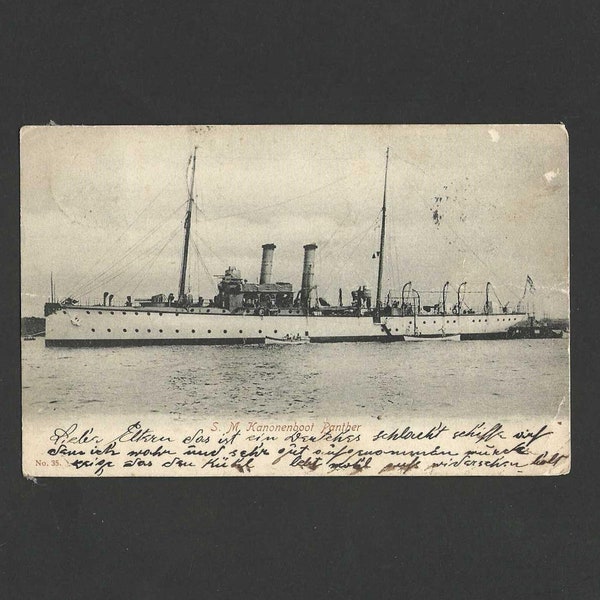 SMS PANTHER  Kanonenboot ( German Gunboat) Antique Undivided Back Postcard 1905 Sent From Nassau to New York
