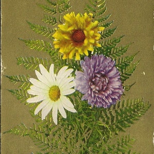 Bouquet floral sur carte postale ancienne de 1910 - Fond doré somptueux - Poème romantique d'Ella Wheeler et Wilcox - Si j'étais une goutte de pluie et vous une feuille