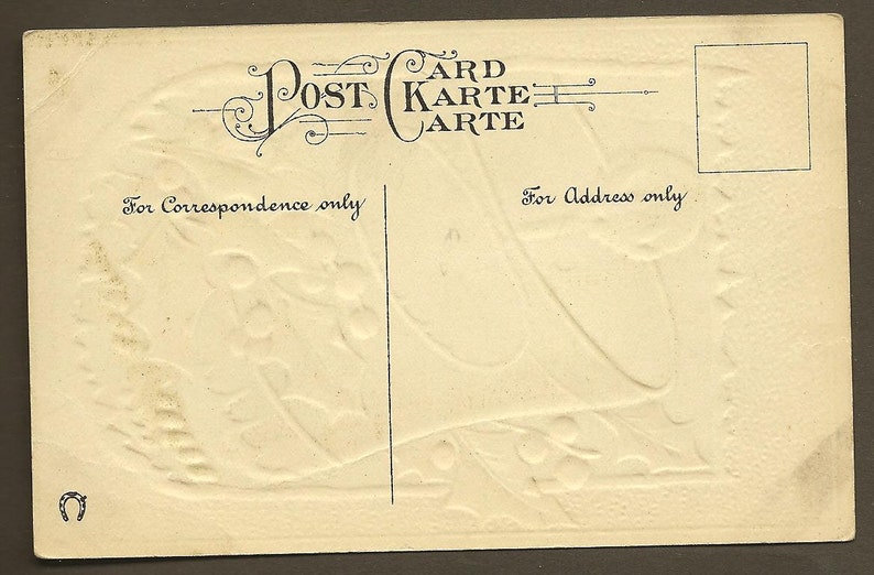 Large Frosted Gold Bell with Red Barn Scene Charming Embossed Vintage Unused Christmas Postcard