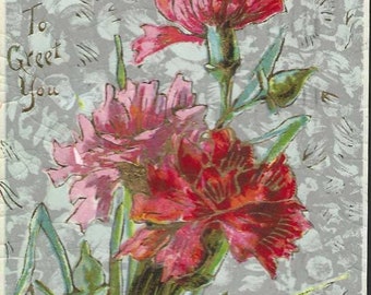 Antique 1912 Carnation Postcard – January Birth Flower, Floral Greeting
