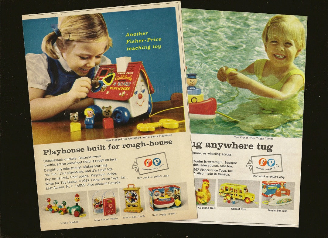 Pair of Vintage 1967 Fisher Price Advertisements - Wonderful Retro