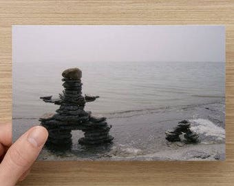 Pair of INUKSHUK on the Shore Looking Out To Sea Blank Photo Note Card - I have passed this way - Beautiful Friendship or All Occasion Card