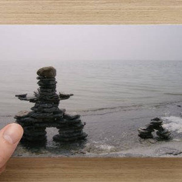 Pair of INUKSHUK on the Shore Looking Out To Sea Blank Photo Note Card - I have passed this way - Beautiful Friendship or All Occasion Card