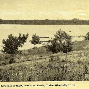 Carte postale vintage Green's Beach Terrace Park LAC OKOBOJI Iowa