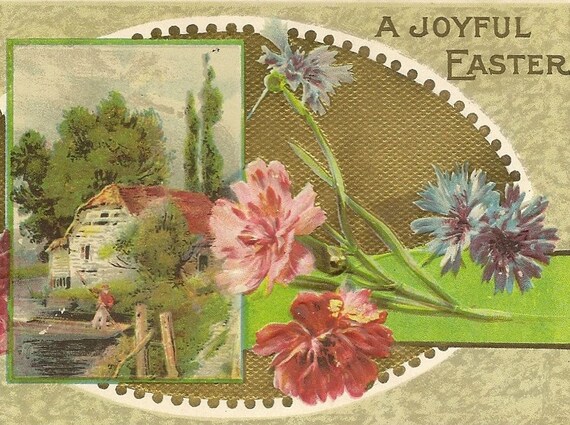 Country Cottage By the Lake Antique Easter Postcard Carnations | Etsy