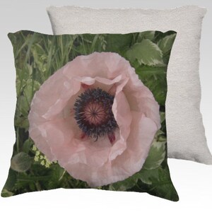 Pink Poppy Velveteen Decorative Pillow Cover 18x18 Romantic Spring Home Décor ~ August Flower image 2
