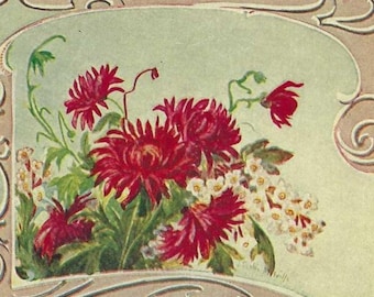 CHRYSANTHEMUM Language of Flowers Antique Postcard 1909 - November Birthday - Advertising Postcard For Woman's World Magazine