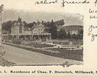 Millbrook NY No 1 Residence Of Chas F Dieterich -  UDB Antique Postcard 1906 - Historic Home