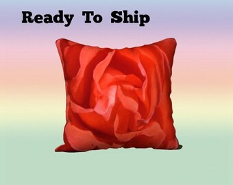 Orange Red Tropicana Rose Bloom Macro View 18 x 18 Pillow Cover Perfect June Birthday Gift - Unique Home Décor Soft Velveteen READY TO SHIP