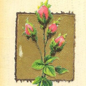 Bouquet de roses rouges sur carte postale de Pâques antique - Belle carte botanique, carte postale florale