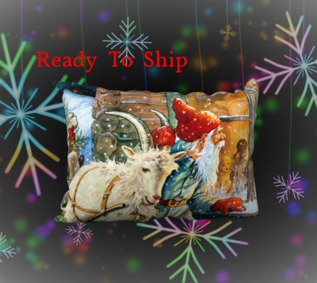 Tomte tomtar With Goat Peers Through Christmas Window 20x14 Lumbar ...