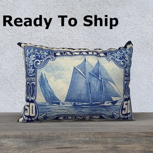 Bluenose Iconic Canadian Sailing Ship 20x14 Canvas Lumbar Pillow Cover OOAK Home Décor Gift for Sailor or Stamp Collector Ready to Ship