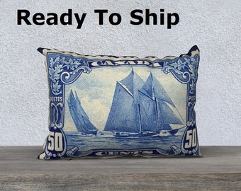 Bluenose Iconic Canadian Sailing Ship 20x14 Canvas Lumbar Pillow Cover OOAK Home Décor Gift for Sailor or Stamp Collector Ready to Ship