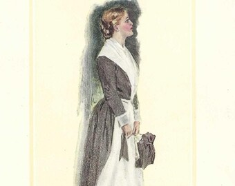 1906 Christy Girl Color Print Pensive Quaker Woman with Bonnet Howard Chandler Christy