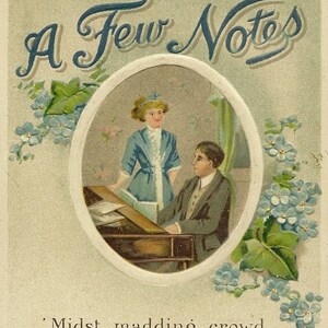 Couple courtisant Sing Love's Old Sweet Song Carte postale ancienne romantique de 1912, accent « myosotis »