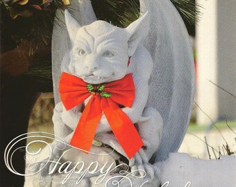 Happy Holidays Gargoyle in Red Bow Christmas Card Unique Photo Christmas Card