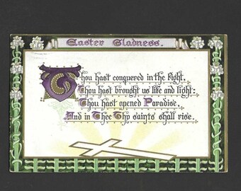 Antique Easter Postcard from Tuck and Sons Easter Gladness Verse Easter Lily and Cross Accent 1910