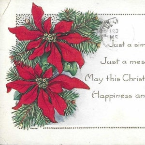Carte postale de Noël antique avec poinsettias et poèmes pensifs des Fêtes - 1924 - Whitney Publishing