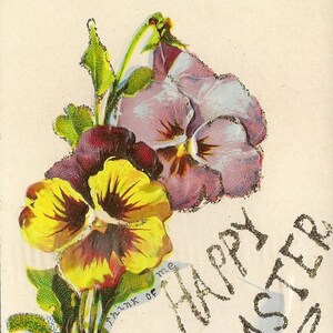 Carte postale de Pâques antique bouquet de pensées 1910 Pensez à moi - Carte postale de Pâques guirlande