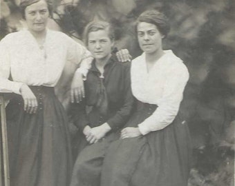 Trio of Ladies Unused Antique Real Photo Postcard Perhaps Mother and Daughters