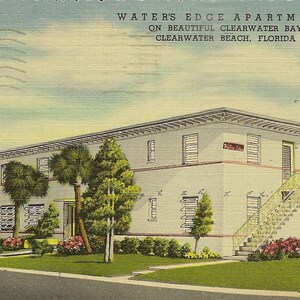 Water's Edge Apartments Clearwater Bay Clearwater Florida 689 Bay Esplanade Carte postale vintage - Deckle Edge 1955