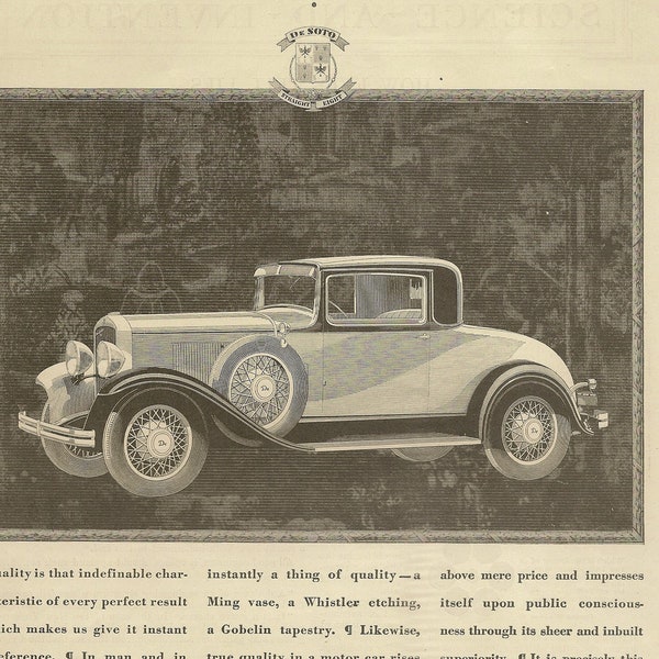 DeSoto Straight Eight 2-Door Automobile Vintage 1930s Advertisement - Reverse Side Interesting Article on How Our Eyes Lie