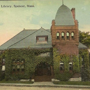 Bibliothèque Richard Sugden SPENCER Massachusetts, c. 1910 Carte postale ancienne - Architecture couverte de lierre