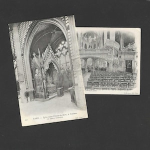 Eglise Saint-Etienne Du Mont PARIS Paire de cartes postales anciennes non utilisées Le Tombeau de Sainte Geneviève et Le Jubé