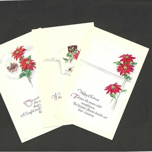 Trio de cartes postales de Noël anciennes inutilisées Poinsettia et scènes de campagne avec versets des années 1910