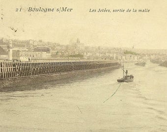 Antique Postcard: Boulogne sur Mer Harbour Ships, France 1906