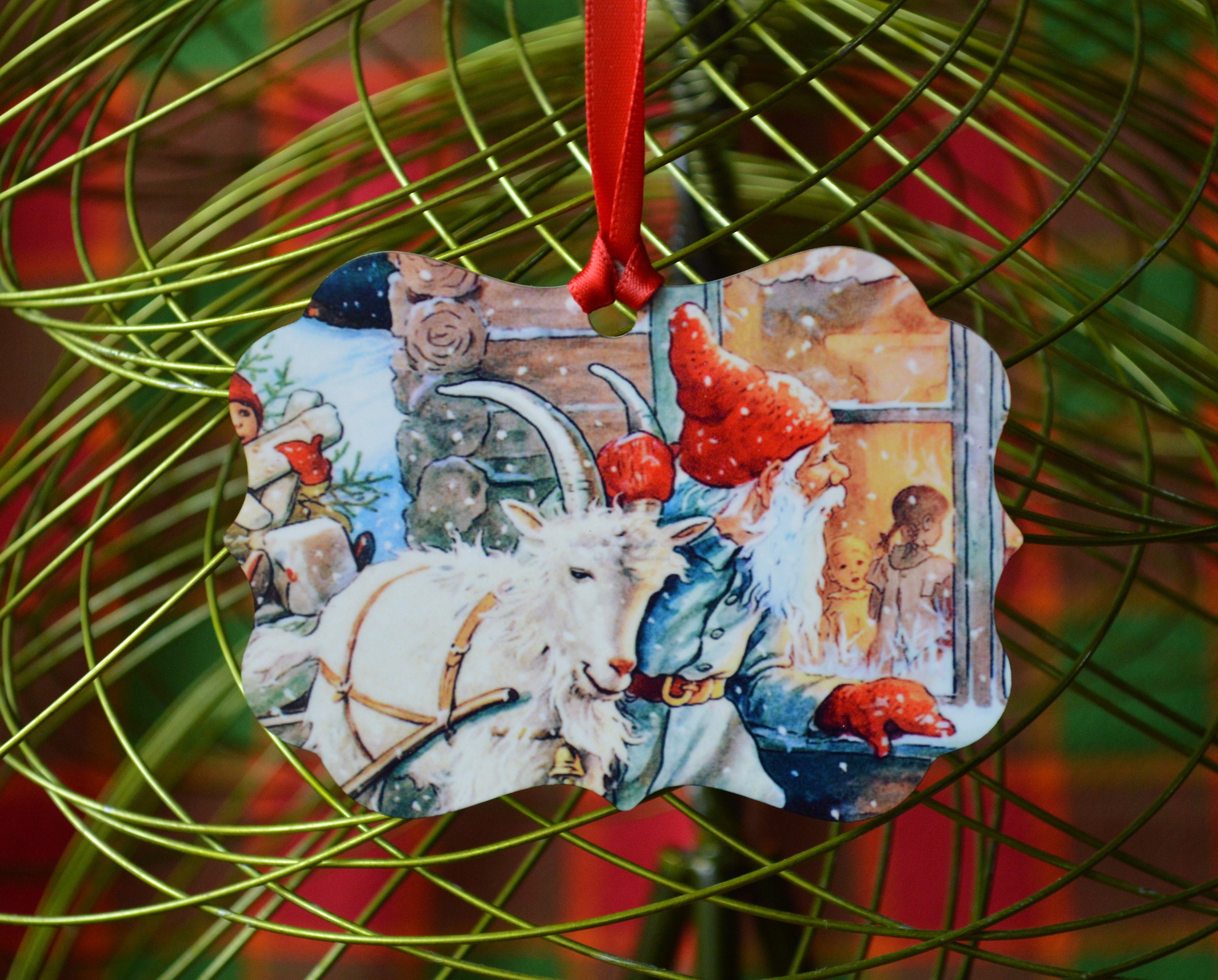 Tomte tomtar With Goat Peers Through Christmas Window 20x14 - Etsy