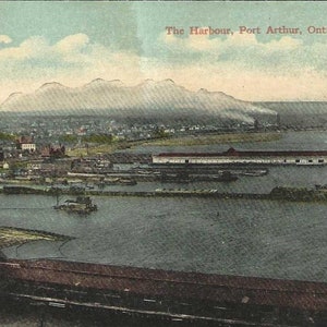 Carte postale ancienne inutilisée de PORT ARTHUR (Ontario) de la fin des années 1900, navires dans le port