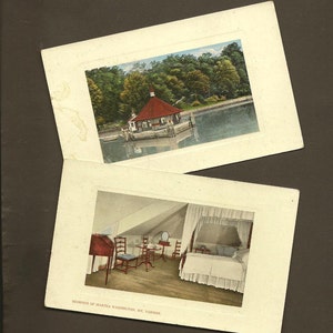 Paire de cartes postales vintage Mt Vernon inutilisées La chambre de Martha Washington et son quai