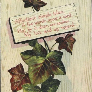 Carte postale de Saint-Valentin ancienne inutilisée Lierre avec vers romantique Années 1910 Éditions Birn Brothers