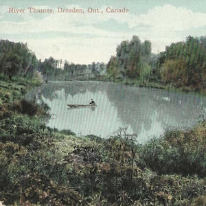 DRESDE Carte postale ancienne de l'Ontario - Bateau de 1911 sur la Tamise - Belle vue paysage