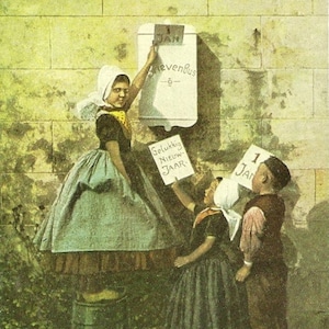 Carte postale ancienne néerlandaise du Nouvel An Gelukkig Nieuwjaar - Les enfants changent le calendrier au 1er janvier