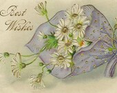 Elegant Daisy Bouquet Antique Birthday Postcard 1909 With Gold Gilt Accents April Birthday April Birth Flower
