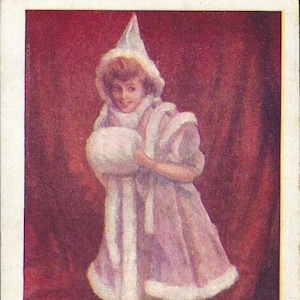 Jeune femme au chapeau et manteau garnis de fourrure avec manchon de fourrure Carte postale ancienne inutilisée